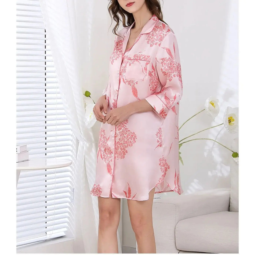 BirdTree, 19MM 100%Real Silk Pajamas Dress, Women Floral Print, Sexy Retro Loose Sleepwear, 2024 Summer New Nightgown P43997QM  Amaijoin