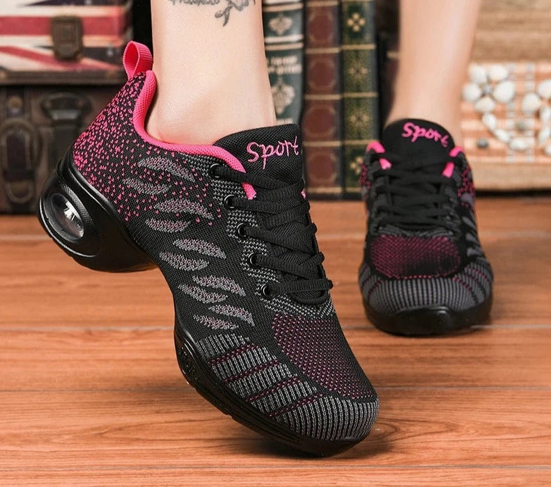 Breathable Dance Sneakers Woman Man Black Red Air Mesh Split-sole Square Dance Salsa Dancing Shoes Girls Ladies Sports Shoes  Amaijoin