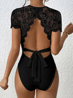 Carregue a imagem no visualizador da Galeria, Jumpsuit Backless One Piece Outfits Lace Up Female Clothing Sexy Streetwear Rompers Solid Color Short Sleeved Backless Bodysuit  Amaijoin
