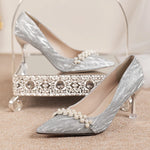 Carregue a imagem no visualizador da Galeria, Shiny Glitter High Heels Pumps Women 2023 Autumn Luxury Pearl Stiletto Heeled Designer Shoes Woman Pointed Toe Silver Party Shoe  Amaijoin
