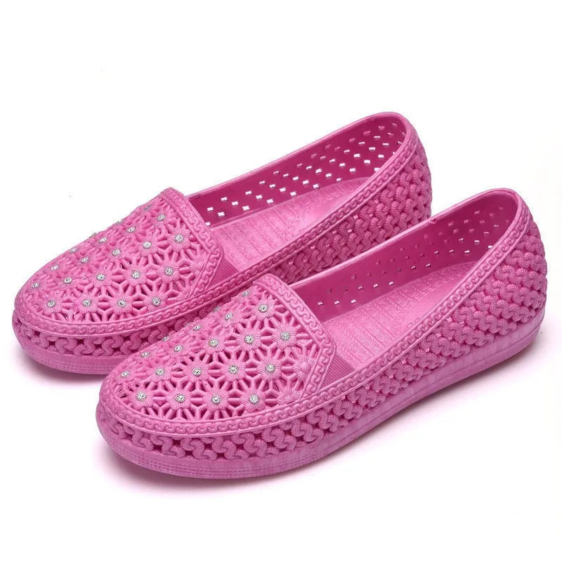 Flats Shoes Women Hollow Out Slip on Casual Nurse Shoes Summer Loafers Female Sandals Shallow Beach Breathable Zapatos  Amaijoin