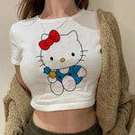 Load image into Gallery viewer, Tshirt Crop Top Hello Kitty T-shirt Kawaii T Shirt Sanrio Anime Cartoon Children Casual Clothes Y2k Cropped Tee Shirt Top  Amaijoin
