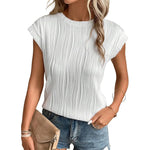 Load image into Gallery viewer, Womens Short Sleeve Textured Tops Crewneck Knit Solid Loose Casual Basic T Shirts Tee Blouses  Amaijoin
