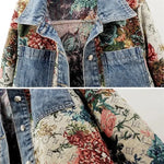 Carregue a imagem no visualizador da Galeria, 2024 Spring Autumn New Print Denim Jacket Splicing Long Sleeve Lapel Pocket Denim Tops Women&#39;s Short Jacket Fashion Cowgirl Coat  Amaijoin
