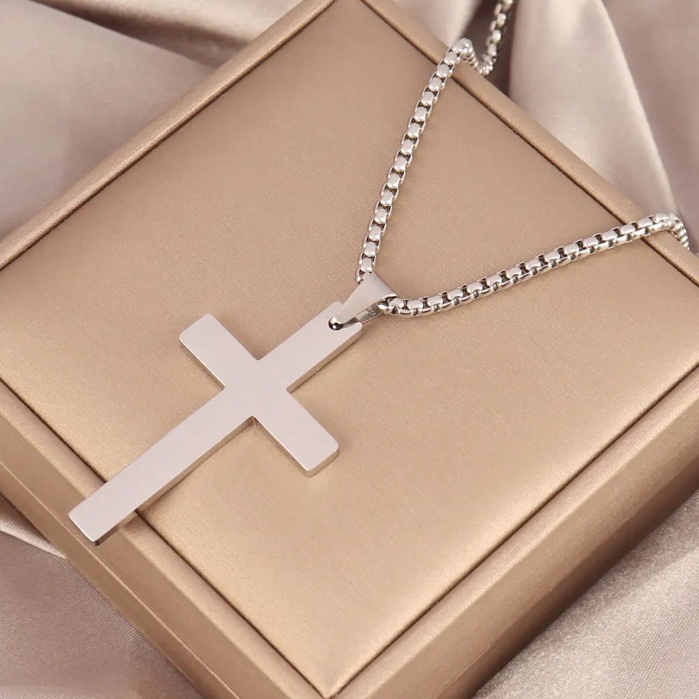 316L Stainless Steel Cross Necklace For Men Chain Necklaces Punk Gold Silver Black Color Cross Pendant Necklace  Jewelry  Amaijoin