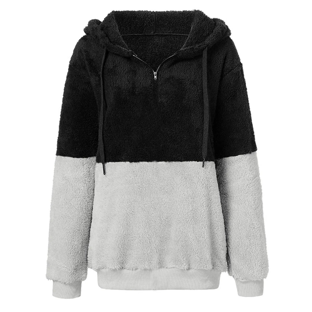 Women's pullover Women's Color Blocking Hooded Stitched Long Sleeve Zipper Plush Sweatshirts  Amaijoin