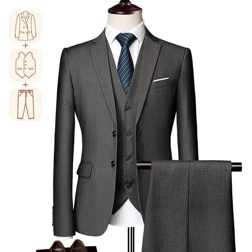 Men's Business Casual Suit for Weddings, Genuine Blazer, Vest and Pants, Big & Tall,Slim Fit Waistcoat, Dress Trousers, US Size  Amaijoin