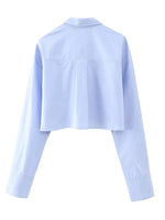 Carregue a imagem no visualizador da Galeria, XNWMNZ 2023 Women fashion cropped poplin shirt Woman high street lapel long-sleeve pocket front button top female chic blouse  Amaijoin
