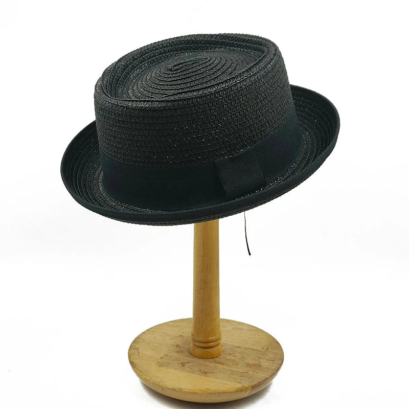 Small Top Hat Curled Men's and Women's Straw Hat Pork Pie Hat 2024 New Sun Hat Summer Beach Hat Gentleman Hat Bow Accessories  Amaijoin