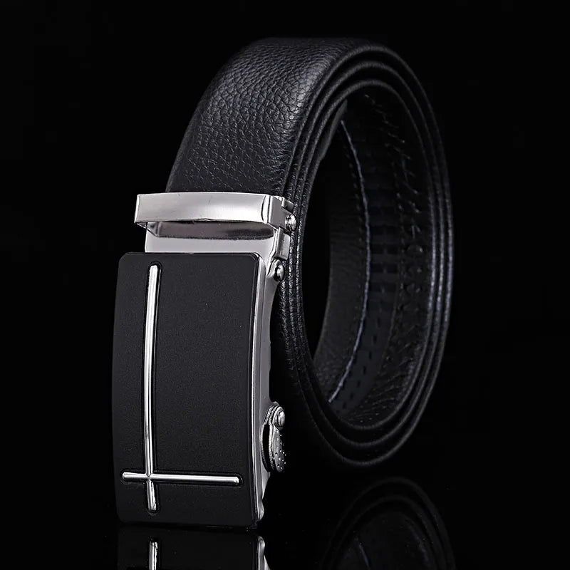 For Men Famous Work Business Black Cowskin PU Strap Men Leather Belt Metal Automatic Buckle Brand High Quality Luxury Belts  Amaijoin