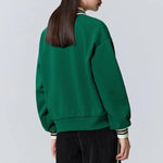 Carregue a imagem no visualizador da Galeria, Semir Sweatshirt Women Polo Collar Letter Art Winter Loose Contrasted Color Temperament Trendy Plus Velvet Pullover  Amaijoin
