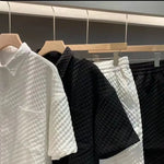 Carregue a imagem no visualizador da Galeria, Summer Loose Men&#39;s Suit Handsome lattice Short Sleeve Shirt + Shorts British Style Casual Two-piece Suit Jogger Outfit Tracksuit  Amaijoin
