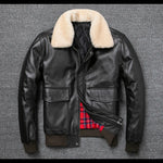 Carregue a imagem no visualizador da Galeria, Plus Size Bust 140cm Bomber Men Genuine Leather Jacket Natural Fur Collar Classic Casual G1 Real Cowhide Mens Coat Winter Warm  Amaijoin
