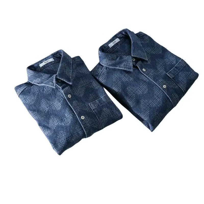 Spring Autumn  New Hip Hop Fashion Men's Printed Denim Cotton 100% Long Sleeve Shirts For Men Casual Lapel Cardigan Clothes Tops  Amaijoin