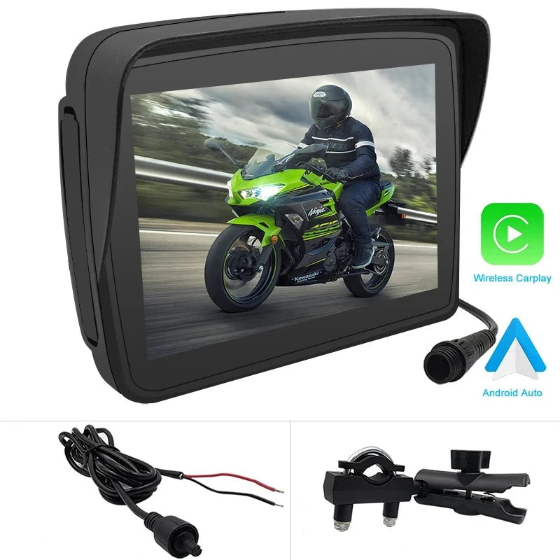 5inch Motorcycle Wireless Apple Carplay GPS Navi Android Auto Front Rear Dual Bluetooth Camera Recorder Waterproof IPX7 Screen  Amaijoin