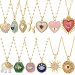 Carregue a imagem no visualizador da Galeria, Boho Heart Evil Blue Eye Necklace for Women Collares Cute Sun Butterfly Gold Color Pendant Long Stainless Steel Chains Choker  Amaijoin
