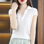 Carregue a imagem no visualizador da Galeria, Women&#39;s T Shirts Clothes Black Top White Polo Neck Shirt Short Sleeve Tee Knit Green Aesthetic Offer Free Shipping Cute V New  Amaijoin
