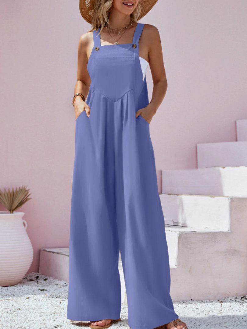 2023 Spring/Summer New Ethnic Style Fashion Solid Color Wide Leg Jumpsuit Quick Sale Tongfa European and American Women's Cross  Amaijoin