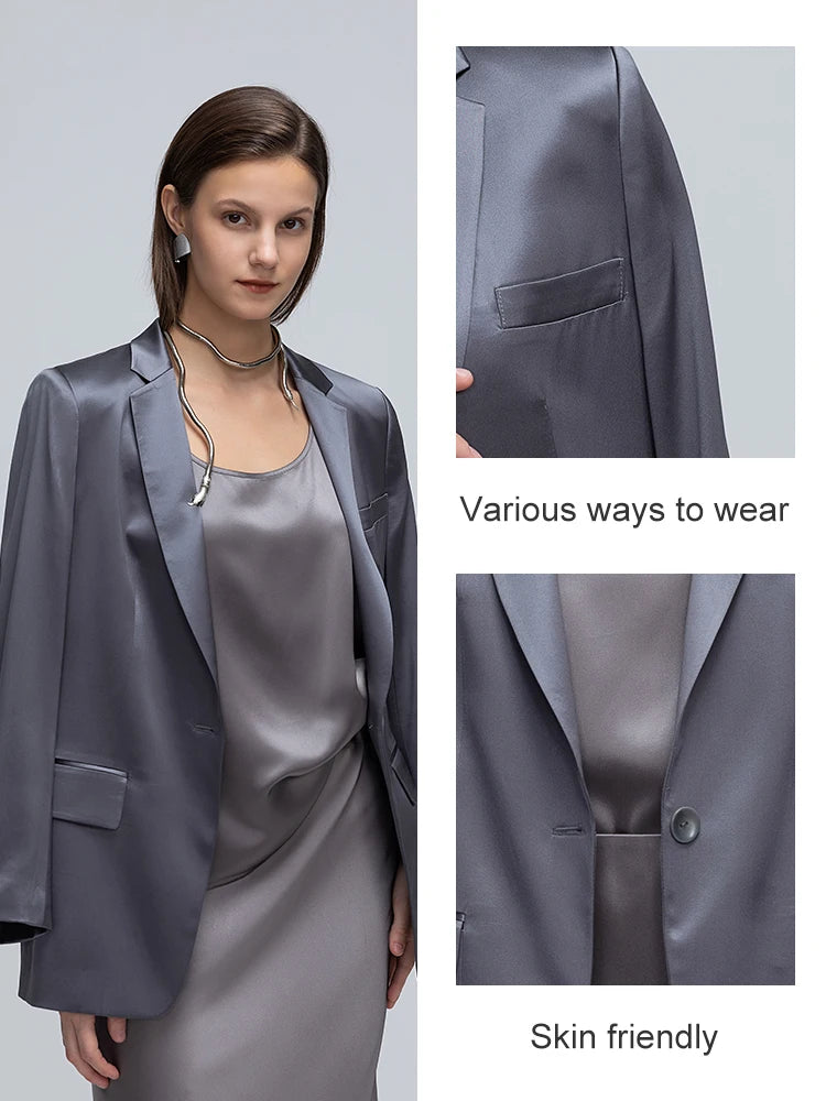 ZEAMOD Ladies 30 Momme 100 Silk plain crepe satin women solid color comfort suit jacket  Amaijoin