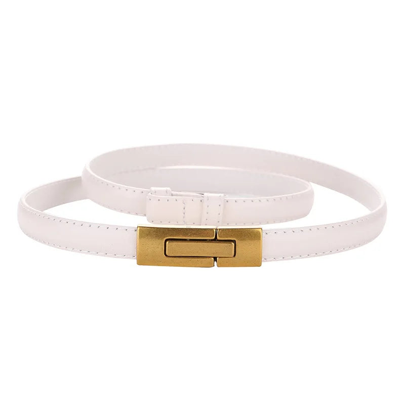 Women Skinny Patent Genuine Leather Slim Belt Adjustable Alloy Buckle Waist Belt for Dress  Amaijoin