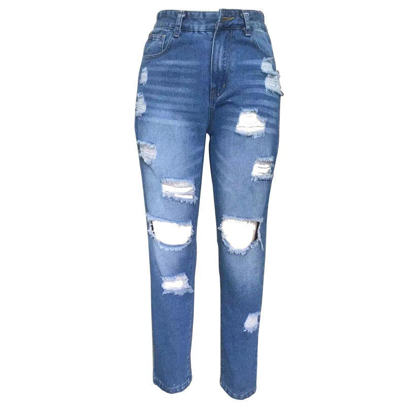 Women's Nine-point Ripped Jeans With Elastic Waist, Loose Mid-high Waist, Versatile Spring And Summer Thin Style  Amaijoin