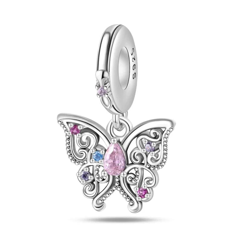 925 Sterling Silver Classic Purple Retro Heart Shape Lotus Angel Pattern Charms Beads Fit Pandora Original Bracelets DIY Jewelry  Amaijoin