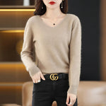 Carregue a imagem no visualizador da Galeria, Women&#39;s Flat V-neck Mink Cashmere Sweater New Autumn/winter 2023 Knitted Loose Pullover Commuter Basic Knit Top  Amaijoin
