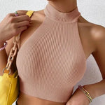 Carregue a imagem no visualizador da Galeria, Knit Sleeveless Halter Tops for Women Basics Solid Slim Fitted Crop Womens Turtleneck Ribbed Vest Y2K High Neck Tank Tops  Amaijoin
