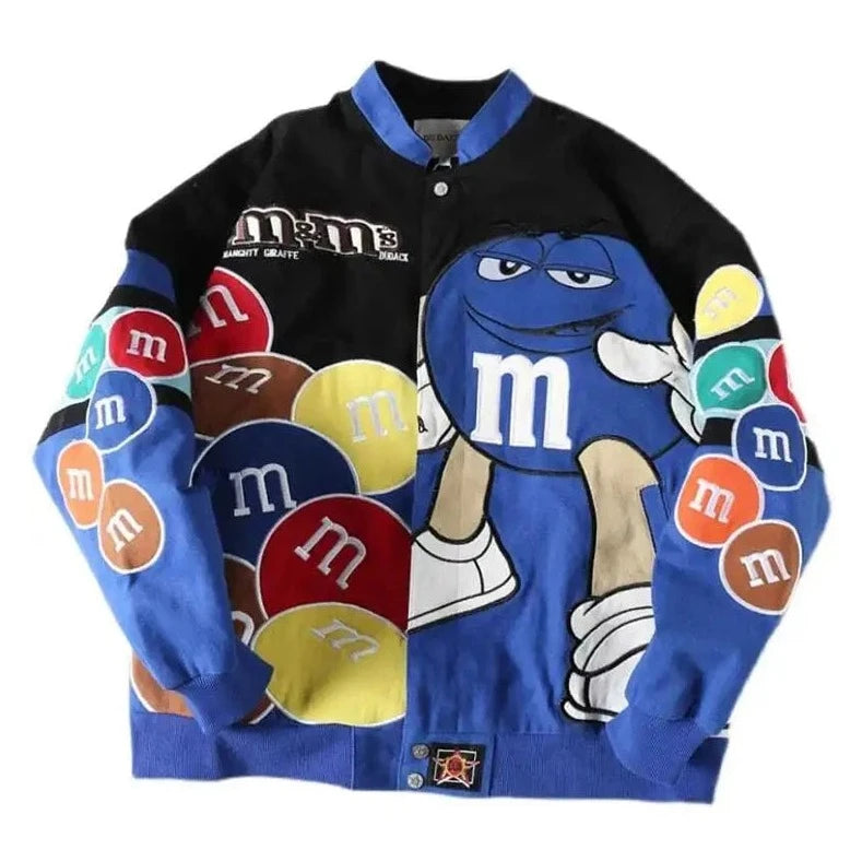 Women Baseball Jacket Men Heavy Industry M&M Letter Embroidery Bomber Jackets Loose Coat Unisex Autumn Winter Motorcycle Outwear  Amaijoin