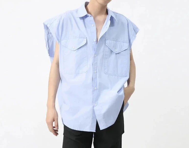 IEFB Men's Shirt 2024 Summer New Fashion Single Breasted Big Pocket Literary Sense Design Sleeveless Trendy Lapel Male Top C5829  Amaijoin