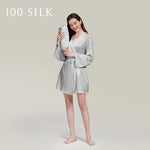 Carregue a imagem no visualizador da Galeria, Birdtree 19Momme 100%Pure Mulberry Silk Mini Robe for Women Silky Sleepwear Ladies Elegant Nightgown Natural Pajamas P3D037QM  Amaijoin
