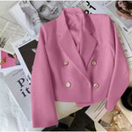 Carregue a imagem no visualizador da Galeria, Fashion Short Women Blazers Elegant Female Suits Jacket Tops Casual   Solid Long Sleeve Office Lady Blazer Coat Spring Autumn  Amaijoin
