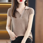 Carregue a imagem no visualizador da Galeria, Women&#39;s T Shirts Clothes Black Top White Polo Neck Shirt Short Sleeve Tee Knit Green Aesthetic Offer Free Shipping Cute V New  Amaijoin
