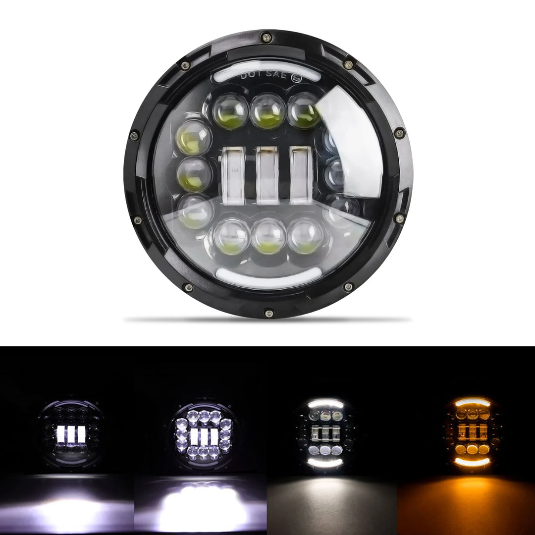 7" Round LED Headlight Cafe Racer for Yamaha Harley Road King Jeep Wrangler Jk Halo Angel Eyes 7 Inch Motorcycle LED Headlight  Amaijoin