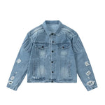 Carregue a imagem no visualizador da Galeria, Retro Convex Turtle Shell Denim Jacket Men Hip Hop Ripped Hole Loose Harajuku Bomber Coats Cropped Street Autumn Jeans Outwear  Amaijoin
