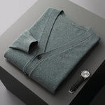 Carregue a imagem no visualizador da Galeria, 100% merino wool men&#39;s cardigan cashmere sweater autumn and winter new knitted coat solid color long sleeve high quality coat  Amaijoin
