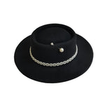 Carregue a imagem no visualizador da Galeria, Women&#39;s Pearl Chain Fedora High Fashion with Pearl Pins Bump Cap Black White Autumen Winter Ladies Fedoras Wide Brim Girl Hat  Amaijoin
