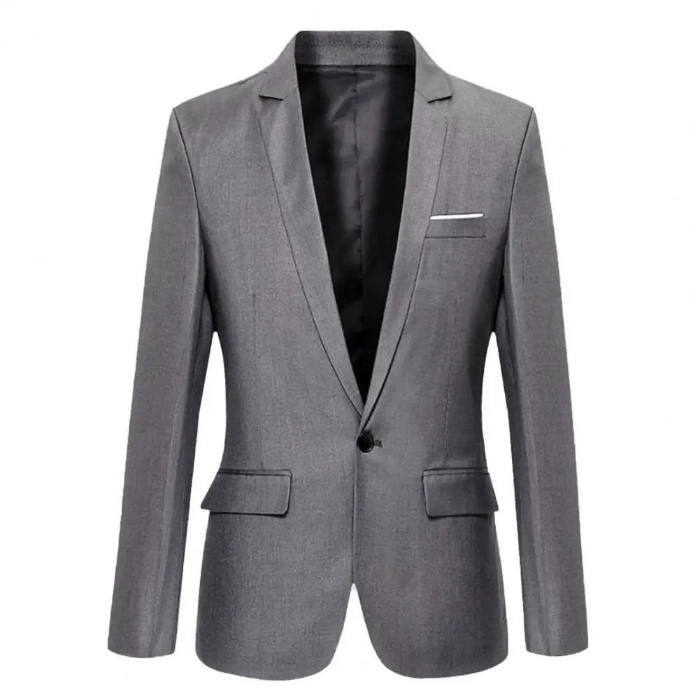 Men Blazer Business Casual Single Breasted Flap Pockets Blazer Solid Color Suit Jacket Work Clothes Slim Fit Office Blazer Suit  Amaijoin