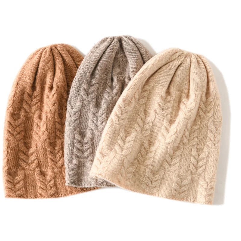 100% Goat Cashmere Knitted Beanies for Women Winter Warm Soft Skullies Hat For Girl Gorros Autumn y2k Fashion Korea Bonnet Cap  Amaijoin