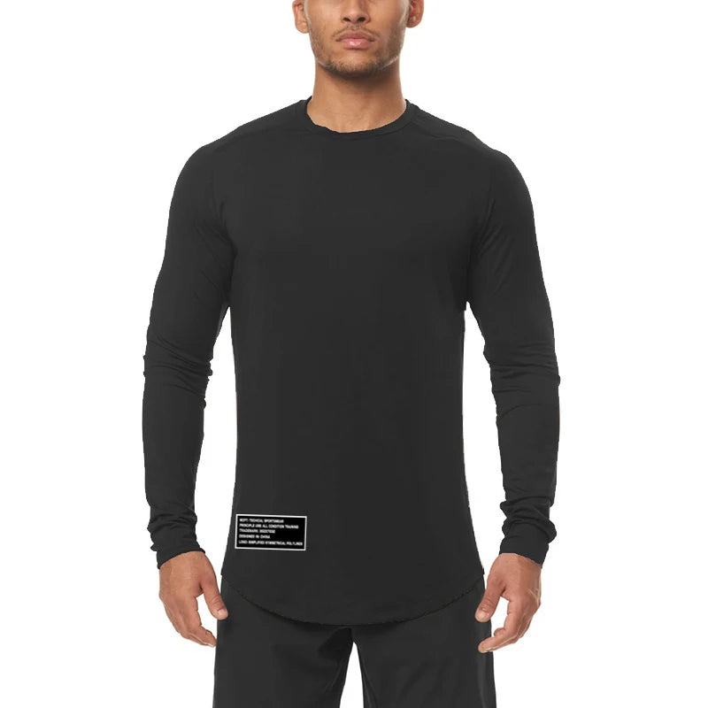 High Elastic Tight Long Sleeve Casual Shirt Autumn Breathable Quick Dry Mens T-shirt Gym Fitness Bodybuilding Running Sportswear  Amaijoin