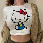 Load image into Gallery viewer, Tshirt Crop Top Hello Kitty T-shirt Kawaii T Shirt Sanrio Anime Cartoon Children Casual Clothes Y2k Cropped Tee Shirt Top  Amaijoin
