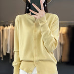 Carregue a imagem no visualizador da Galeria, Autumn And Winter New Cashmere Cardigan Women Solid Color Sweater Loose O-Neck Knitted Cashmere Cardigan Sweater Women  Amaijoin
