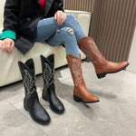 Load image into Gallery viewer, Autumn/Winter 2023  Western cowboy boots all-in-one adult women&#39;s boots Embroidered sleeve rider motorcycle boots mid-calf boots  Amaijoin
