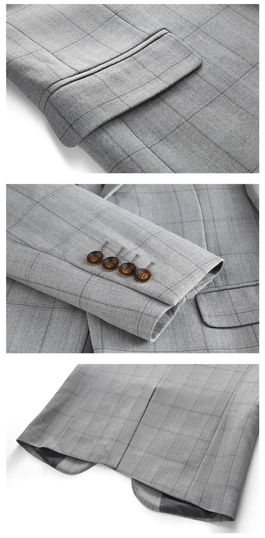 ( Jacket + Vest + Pants ) 2024 New Fashion Boutique Plaid Mens Casual Business Suit Groom Wedding Dress Formal Slim Plaid Suit  Amaijoin