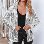 Carregue a imagem no visualizador da Galeria, Women Sequins Sequin Jacket Casual Long Sleeve Glitter Party Shiny Lapel Coat Vintage Lapel Sequins Jackets Club Party Wear  Amaijoin
