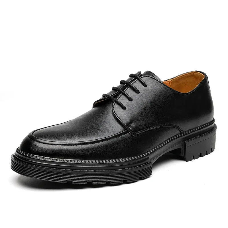 New Men's Leather Shoes Fashionable Trendy Thick Bottom Oxfords Lace-Up Black White Business Office Wedding Formal Shoe for Men  Amaijoin