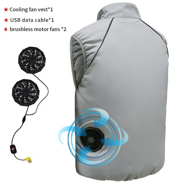 Men Summer Air Conditioning Clothing Fan Cooling Vest 2022 New USB Charging Cooling Sport Man Outdoor Solid Color Coat Plus Size  Amaijoin