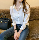 Carregue a imagem no visualizador da Galeria, PLAZSON Elegant Women&#39;s Solid White Blouse Tops Fashion Long Sleeve Blouses Chic V Neck Pulovers Autumn Shirts &amp; Blouses  Amaijoin
