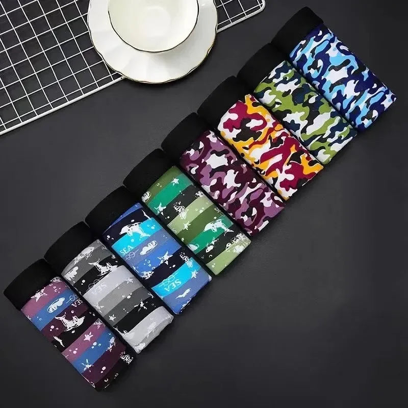 8Pcs/Lot Men's Sexy Underwear Boxer Shorts Milk Silk Soft Comfortable Fabric Fashion Print Breathable Antibacterial Men's Shorts  Amaijoin