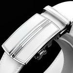 Carregue a imagem no visualizador da Galeria, Elegant White Color Men Women Unisex Leather Belt Genuine Leather Automatic Buckle 3.5cm Width Men Waist Straps for Jeans  Amaijoin
